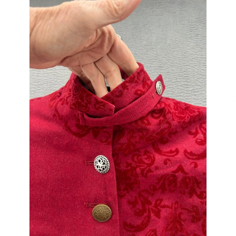 Venus Jacket Womens 6 Red Damask Velvet Flocked Asymmetrical Victorian Steampunk